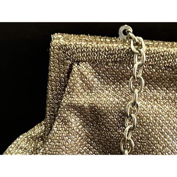 Jessica McClintock Glitter & Shine Evening Clutch Handbag Gold Satin Lining - Picture 4 of 12